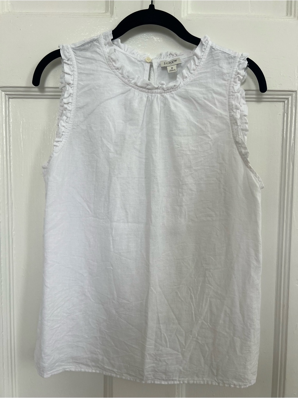 J. Crew White Ruffle Trim Sleeveless Cotton Top